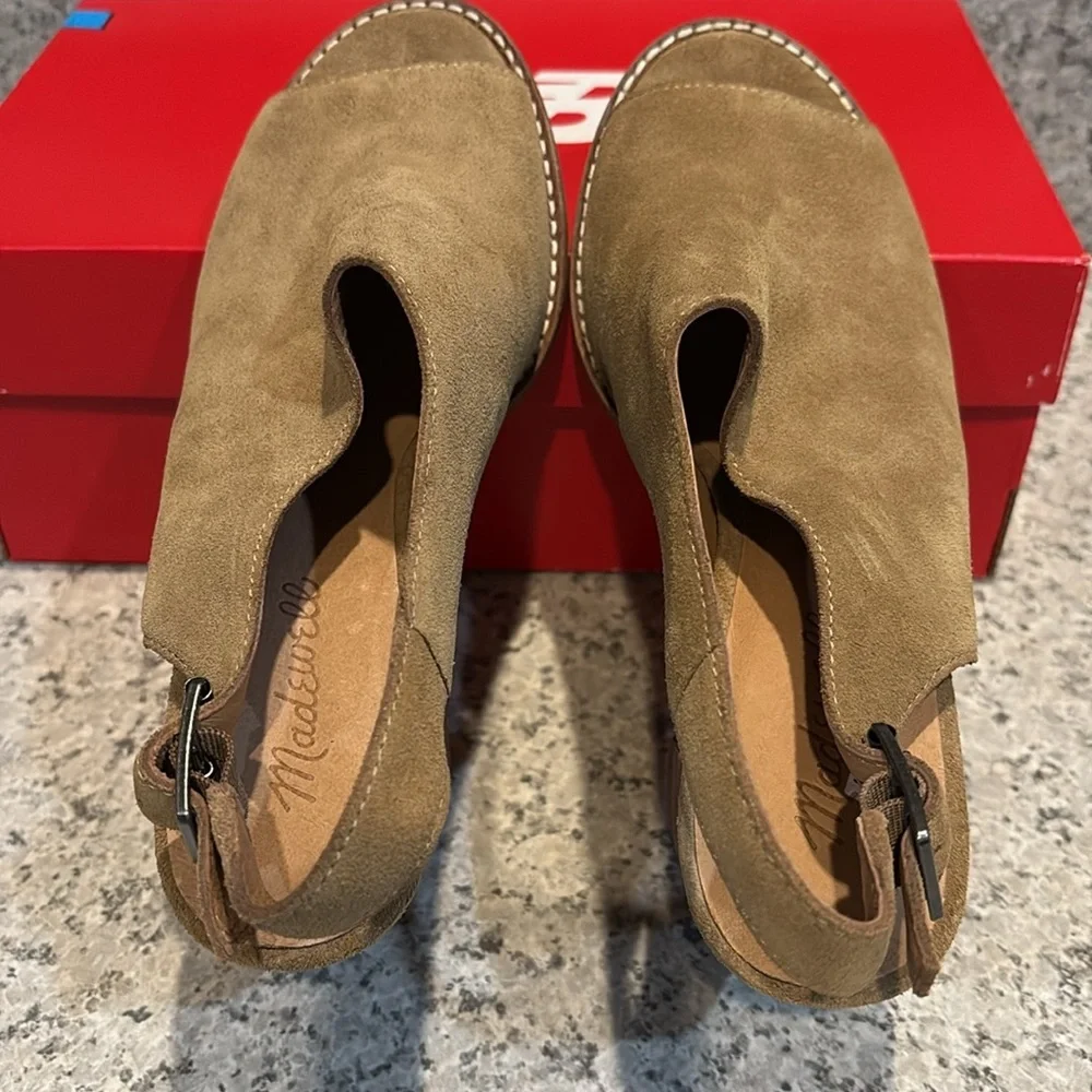 Madewell Suede Slingback Cary Block Tan Peep Toe Heels Sz 8 - Picture 9 of 15